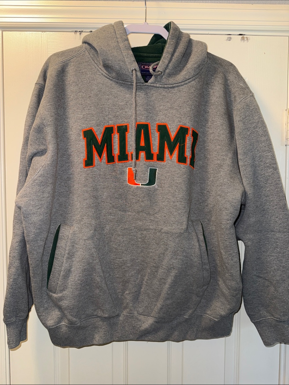 Vintage Champs Gray Miami Hoodie with Orange & Green Logo